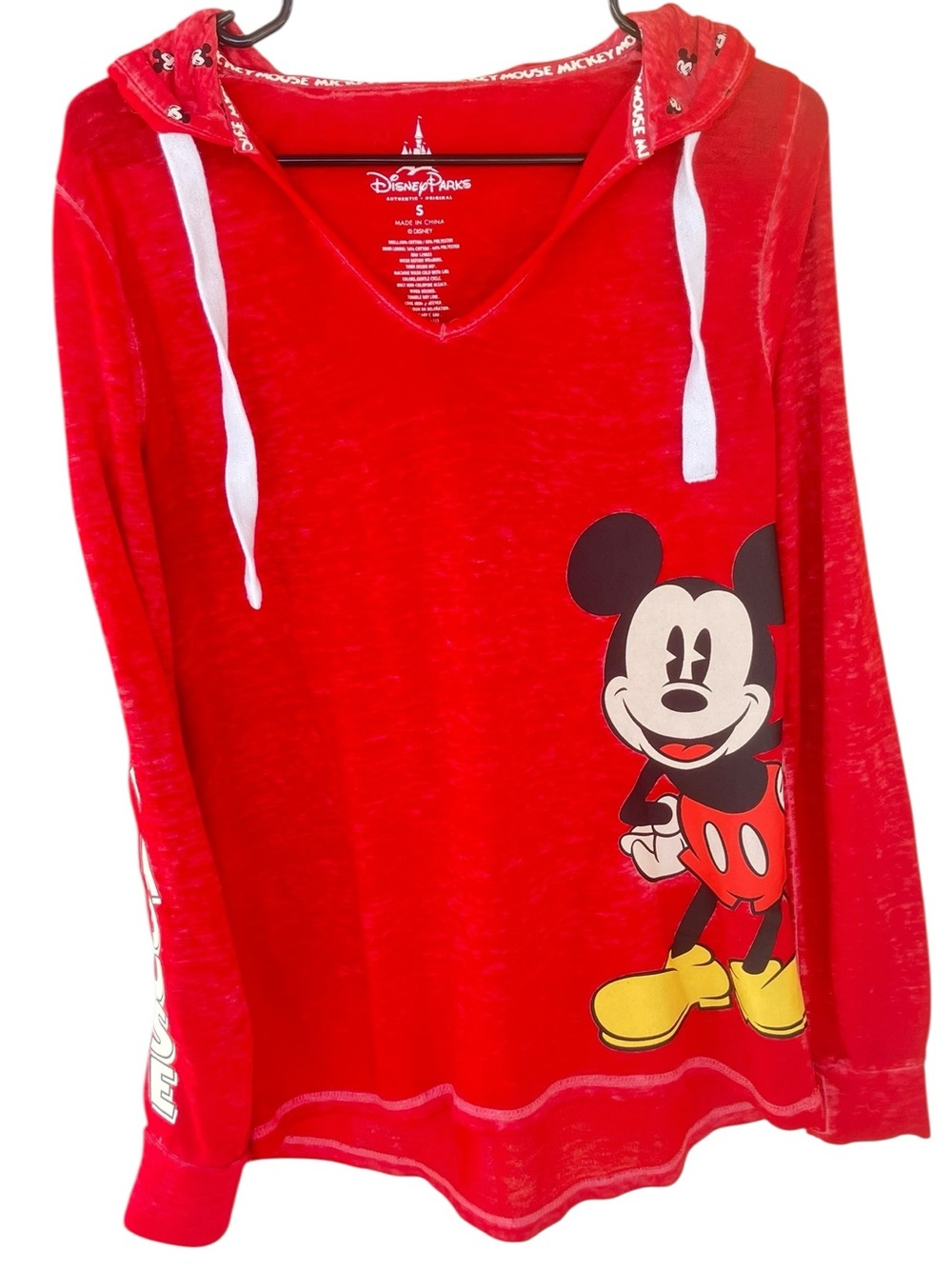 Disney Red Mickey‎ Mouse Hoodie with Printed Sleeve
